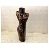 Tall Glass Female Torso Vase Amber Yellow