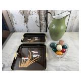 Decorative Lot Metal Poland Pitcher, Marble Eggs,