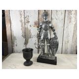 Cast Iron Mortar & Pestal, Silver Painted Knight