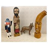 Wooden Figures, Mask, Metal Dog
