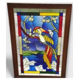 Framed Parrot Colored Glass Window Pane