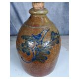 Cobalt Blue Bird Salt Glazed Watering Jug