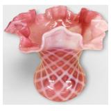 Ruffle Top Pink & White Criss Cross Vase