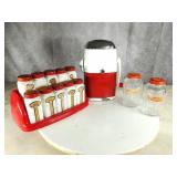 Red & White Spice Rack, S&P, & Ice Crusher