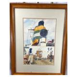 1959 Ocean Liner Water Color Signed Spruill