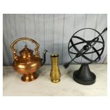 Copper Tea Pot, Brass Vase, Metal Armillary Sphere