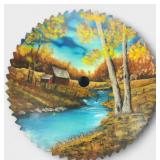 19" Fall Country Scene Oil on Sawblade