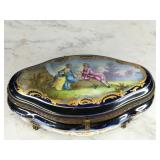 Hand Painted Porcelain Trinket Box with Gold Trim