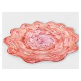 Pink White Swirl Artist Signed Art Glass Charger