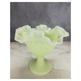 Custard Hobnail Glass Vase 6" x 6"