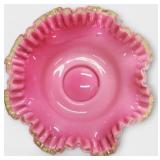 Fenton Pink to Clear Brides Ruffle Top Bowl 10 1/2