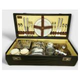 Cased Coracle Travel Picnic Set for 4 Circa 1920