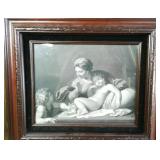 Antique Engraving Mother Cherubs Framed