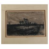 Original Etching The LLonely Pond Signed