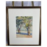 Watercolor 1936 Signed Trees Cattle Nice A&C Frame