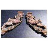 Pair of Wood Carved Temple Yali Lion Dragons