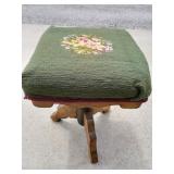 Needlepoint Covered Wooden Piano Stool