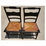 Pair Black & Cane Wicker Seats Chairs