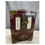 Chinese Rosewood & Brass 4-Drawer Jewelry Box