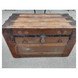 Old Wooden Trunk Fabric Covered Compartment