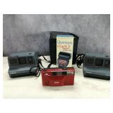 (4) Cameras & Flash Unit, 2 Polaroids