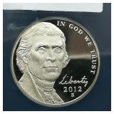 2012 S Jefferson Nickel 5c PR70 DCAM ANACS 1ST DAY