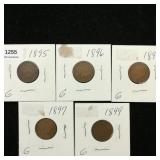 (5) 1890s Indian Head Pennies 1c