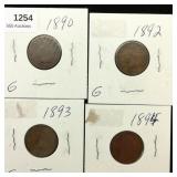 (4) 1890s Indian Head Pennies 1c