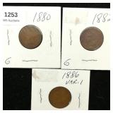 (3) 1880s Indian Head Pennies 1c