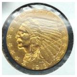 1913 Indian Head $2 1/2 Gold Coin AU CoinSnap