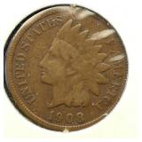 1908 S Indian Head Penny 1c F CoinSnap