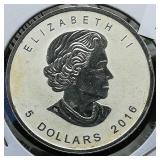 2016 Canada $5 Silver DCAM  Maple Leaf 1 t oz.
