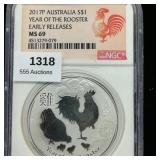 1318 AUSTRALIA $1 MS69 NGC YEAR OF THE ROOSTER