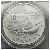 2013 ROYAL CANADIAN MINT $20 SILVER COIN WHALE
