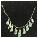 13' Necklace with 9 Green & White Stones