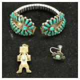 Zuni NM Bracelet, Charm, & (1) Post Earring