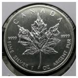 2009 Canada $5 Silver Coin Maple Leaf 1 t oz.