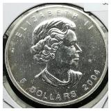 2004 Canada $5 Silver Coin Maple Leaf 1.11 oz.
