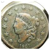 1831 Matron Head Large Cent 1c VF