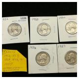 (5) 1950s Washington Quarters 25c ($1.25)
