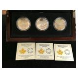 (3) $10 Canadian Fine Silver Coins in Case