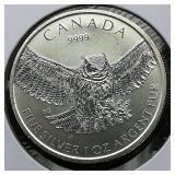 2013 Canada $5 Silver Owl 1 t oz.