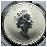2002 Canada $5 Silver Coin DCAM Maple Leaf 1 t oz.