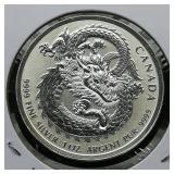 2019 Canada $5 Silver Chinese Dragon 1 t oz.