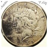 1935 S Peace Dollar $1 Rev 4 Rays