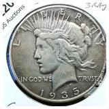 1935 S Peace Dollar $1 Rev 3 Rays