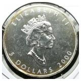 2000 Canada $5 Silver Coin Maple Leaf 1 t oz.