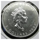 1996 Canada $5 Silver Coin Maple Leaf 1 t oz.