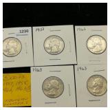 (5) 1950-60s Washington Quarters 25c ($1.25)