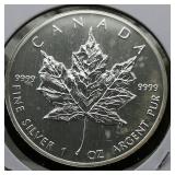 1990 Canada $5 Silver Coin Maple Leaf 1 t oz.